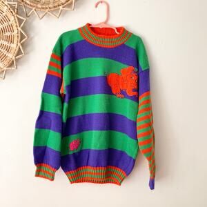 Kids Vintage 1980s 1990s Sweater Knitwaves  Elephant  Knit Quirky Sweater 7-8